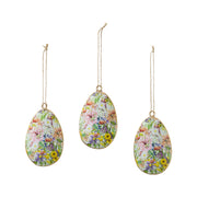 Spring In Bloom Metal Floral Egg Ornament Set of 3 4x2.5