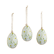 Spring In Bloom Metal Daisies Egg Ornament Set of 3 4x2.5