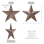 Metal Star Speckled Rust Brown Distressed 4x4