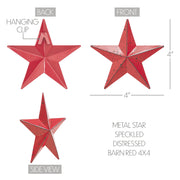 Metal Star Speckled Barn Red Distressed 4x4