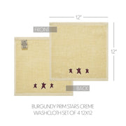 Burgundy Prim Stars Creme Washcloth Set of 4 12x12