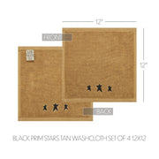 Black Prim Stars Tan Washcloth Set of 4 12x12