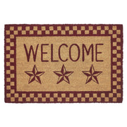 Burgundy Check Stars Coir Welcome Rug Rect 20x30
