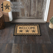 Black Check Stars Coir Welcome Rug Rect 20x30
