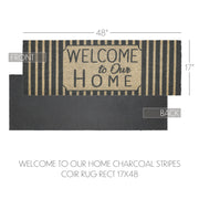 Welcome To Our Home Charcoal Stripes Coir Rug Rect 17x48