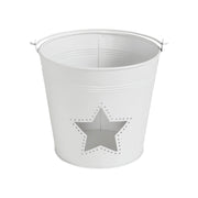 Metal Bucket w/ Star Cutout White 6x6.5x5