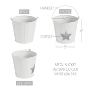 Metal Bucket w/ Star Cutout White 6x6.5x5