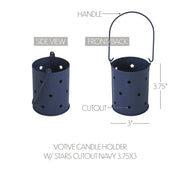 Starry Night Navy Metal Candle Holder 3.75x3x3