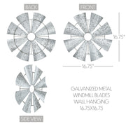 Galvanized Metal Windmill Blades Wall Hanging 16.75x16.75