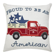 Proud To Be An American Blue Stars On Red Truck Pillow 18x18