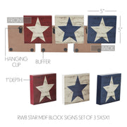 RWB Star Block Signs Set of 3 5x5x1