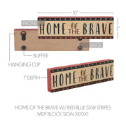 Home Of The Brave w/ Red Blue Star Stripes Block Sign 3x10x1