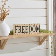 FREEDOM w/ Red Stars On Creme Block Sign 4x11x1