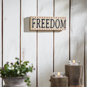 FREEDOM w/ Red Stars On Creme Block Sign 4x11x1
