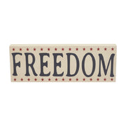 FREEDOM w/ Red Stars On Creme Block Sign 4x11x1