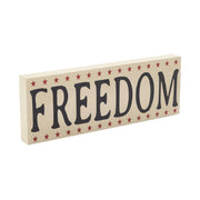 FREEDOM w/ Red Stars On Creme Block Sign 4x11x1