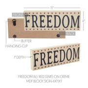 FREEDOM w/ Red Stars On Creme Block Sign 4x11x1
