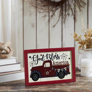 Shiplap God Bless America Red Truck Bunting & Fireworks Wall Sign 8x12