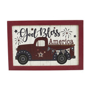 Shiplap God Bless America Red Truck Bunting & Fireworks Wall Sign 8x12