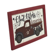 Shiplap God Bless America Red Truck Bunting & Fireworks Wall Sign 8x12