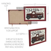 Shiplap God Bless America Red Truck Bunting & Fireworks Wall Sign 8x12