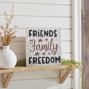 Friends Family Freedom On Galvanized Metal Print Block Sign 10x10x1