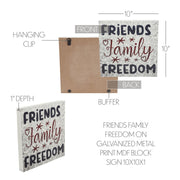 Friends Family Freedom On Galvanized Metal Print Block Sign 10x10x1