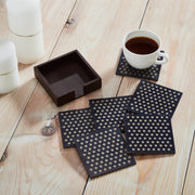 White Stars On Navy Coaster w/ Container Set of 6 4x4