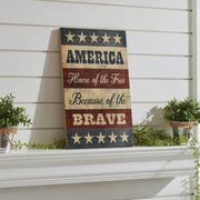 AMERICA Home Of The Free Because Of The Brave w/ Stars & Stripes Wall Sign 16x10