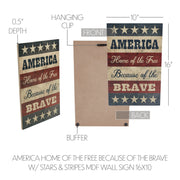AMERICA Home Of The Free Because Of The Brave w/ Stars & Stripes Wall Sign 16x10