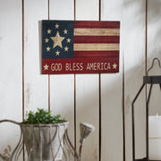 GOD BLESS AMERICA On Vintage American Flag Wall Sign 10x16