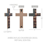 American Flag On Distressed Cross Wall Sign 10x6