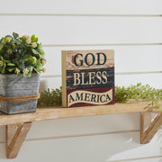 God Bless America White Blue Red Block Sign 6x6x1