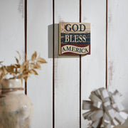 God Bless America White Blue Red Block Sign 6x6x1
