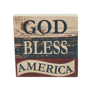 God Bless America White Blue Red Block Sign 6x6x1