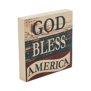 God Bless America White Blue Red Block Sign 6x6x1