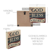 God Bless America White Blue Red Block Sign 6x6x1
