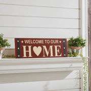 Welcome To Our Home w/ White Stars On Blue Stripes Wall Sign 6x18