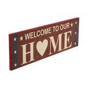 Welcome To Our Home w/ White Stars On Blue Stripes Wall Sign 6x18