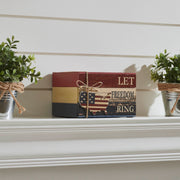 Let Freedom Ring Block Sign w/ American Map Ornament On Twine 4x6x5