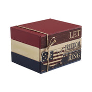 Let Freedom Ring Block Sign w/ American Map Ornament On Twine 4x6x5