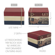 Let Freedom Ring Block Sign w/ American Map Ornament On Twine 4x6x5