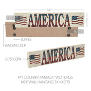 My Country AMERICA Two Flags Wall Hanging 3x14x0.75