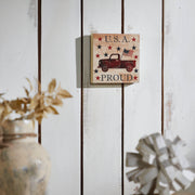 My Country USA Proud Red Truck w/ Red & Blue Stars Block Sign 6x6x1