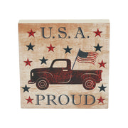 My Country USA Proud Red Truck w/ Red & Blue Stars Block Sign 6x6x1