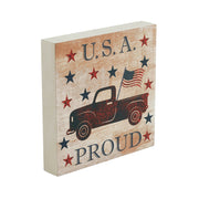 My Country USA Proud Red Truck w/ Red & Blue Stars Block Sign 6x6x1