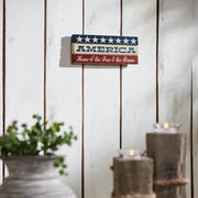 AMERICA Home Of The Free And The Brave w/ White Stars On Blue Stripe Sign 3.5x9