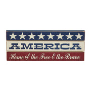 AMERICA Home Of The Free And The Brave w/ White Stars On Blue Stripe Sign 3.5x9
