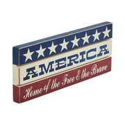 AMERICA Home Of The Free And The Brave w/ White Stars On Blue Stripe Sign 3.5x9