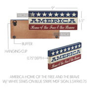 AMERICA Home Of The Free And The Brave w/ White Stars On Blue Stripe Sign 3.5x9